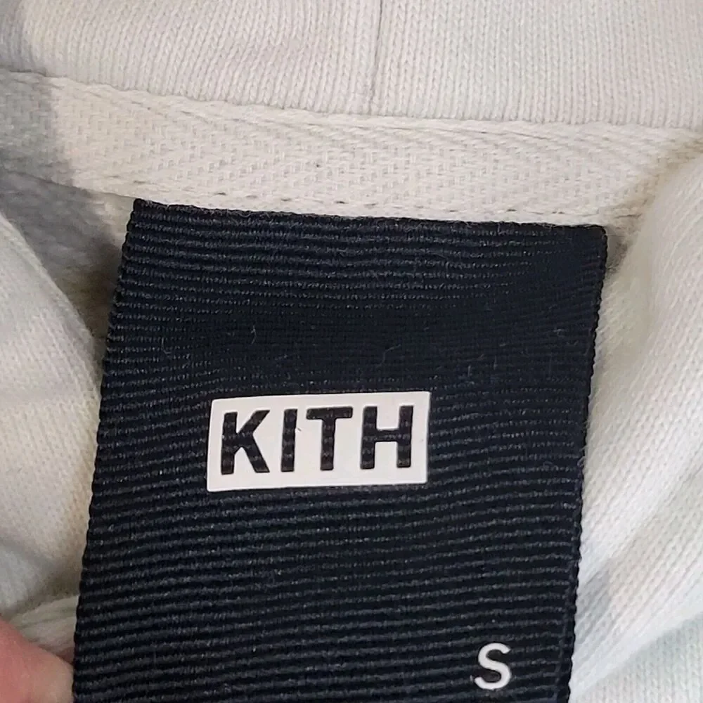 KITH Pullover Hooded Sweatshirt Men Small White Turquoise Blue Watercolor Subtle